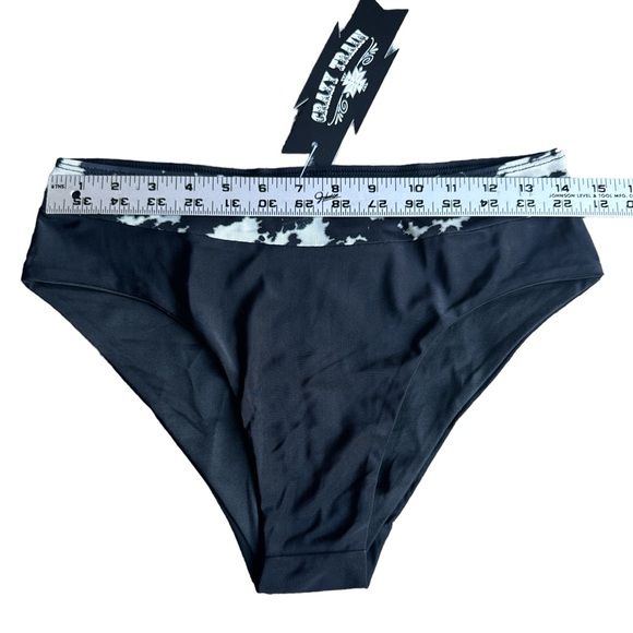 CRAZY TRAIN Cattle Boss Swimsuit Bottom NWT Western Cowprint Black Size Medium - Picture 2 of 3